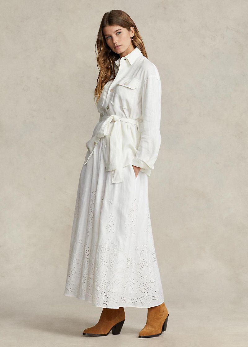 Faldas Polo Ralph Lauren Mujer Eyelet Linen Midi Chile Blancas WYBHO-0594